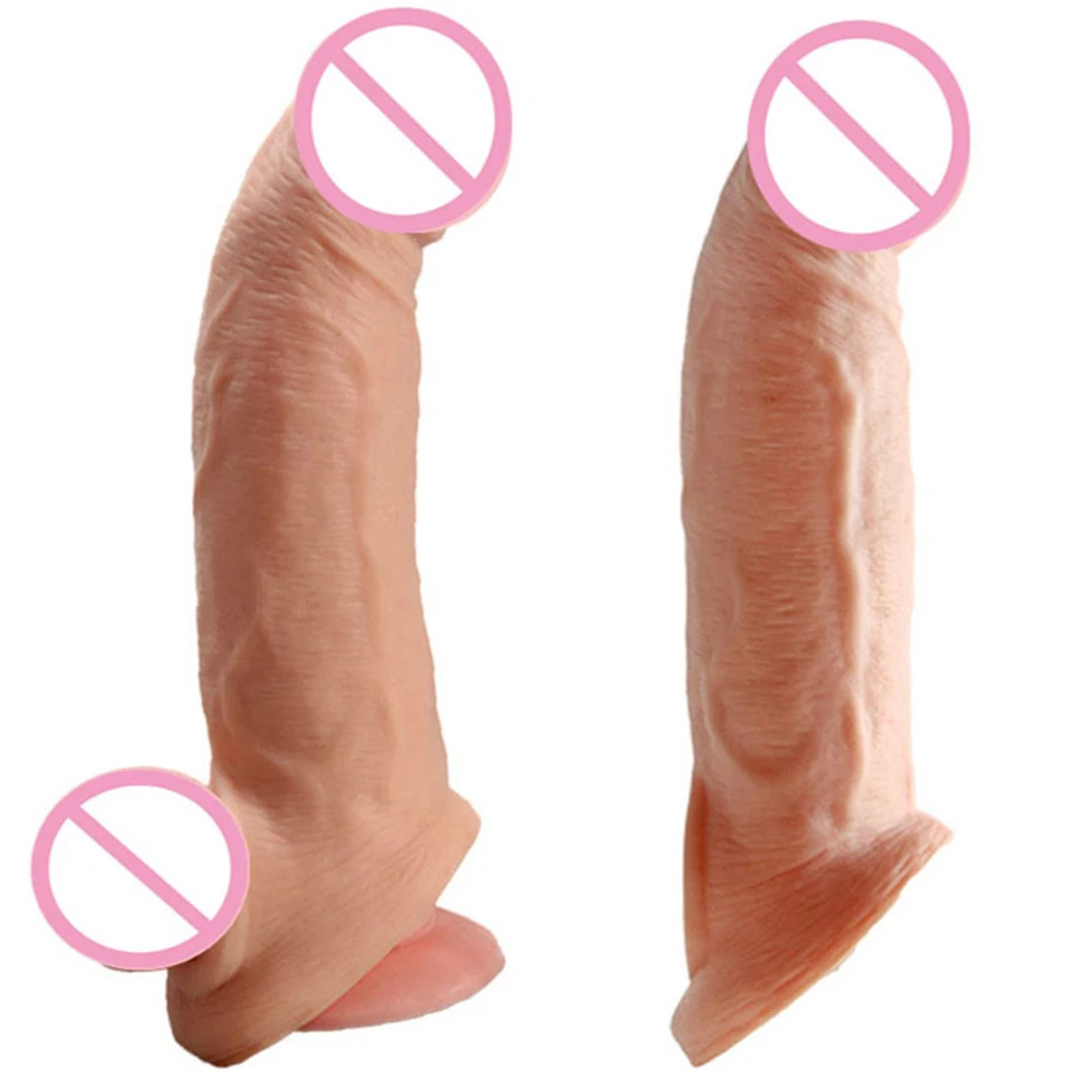 

Soft Silicone Penis Extender Reusable Condoms Penis Sleeve Dick Cover Dildo Enlargement Male Cock Ring Adult Sex Toys for Men