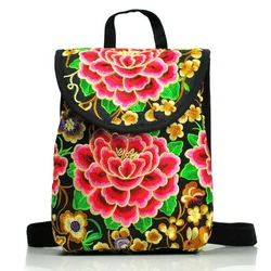 Floral Embroidered Bohemian Canvas Backpack (A)