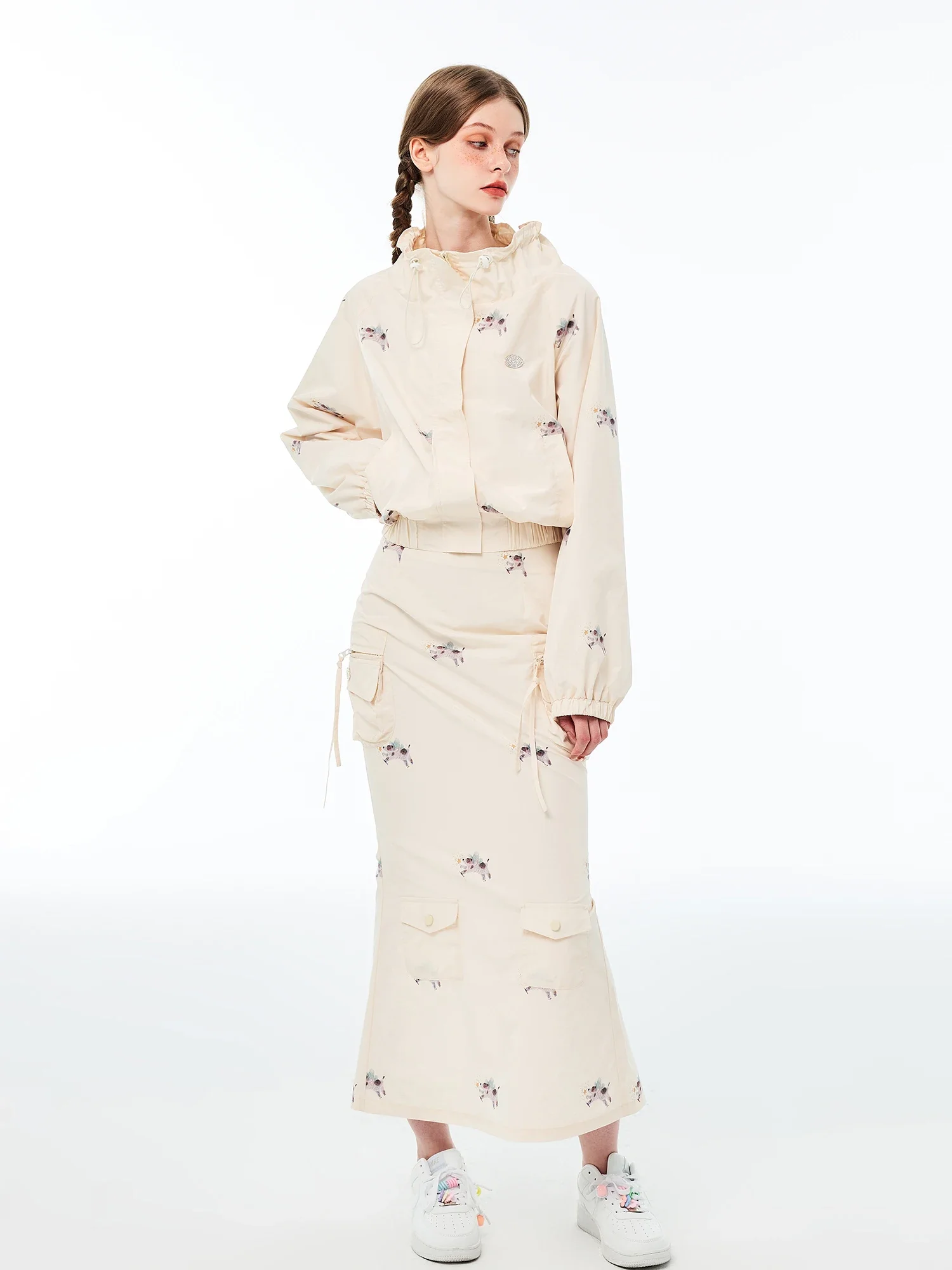 Design Petal Collar Sweater Coat for Women Early Autumn American Casual Temperament Fishtail Skirt Suit