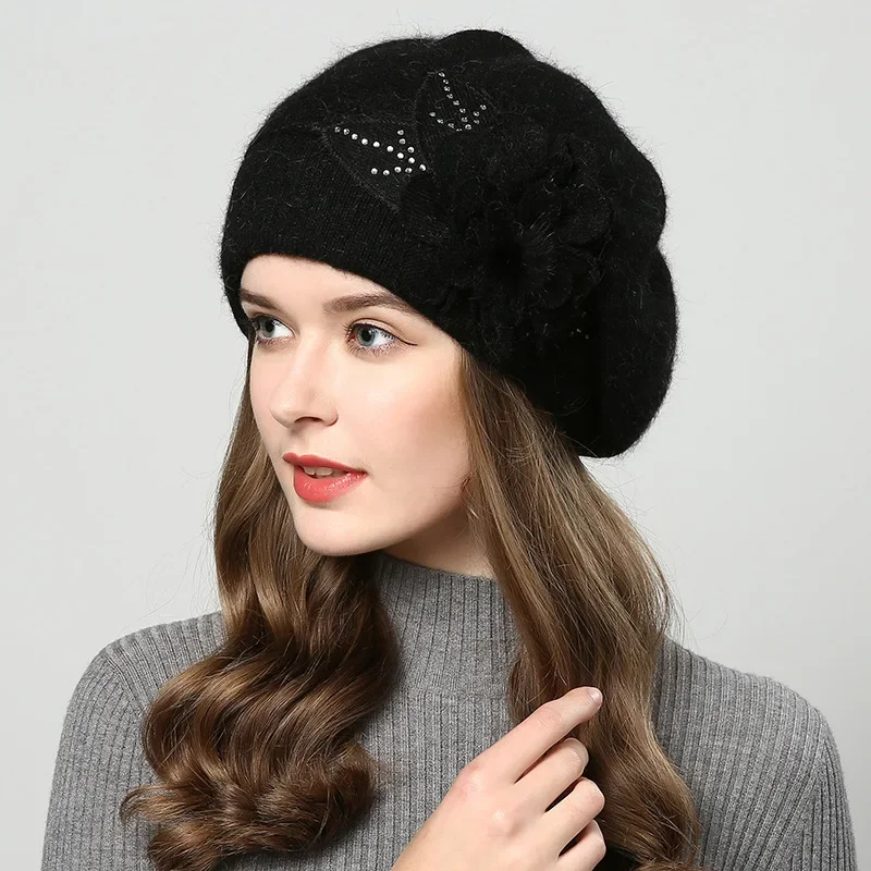 2024 New Autumn and Winter Korean Edition Fashion Versatile Rabbit Hair Knitted Wool Hat for Women Thickened and Plushed Warm Ea 2