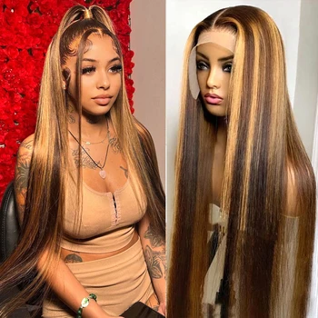Parrucca bionda miele capelli umani 13x6 parrucche anteriori in pizzo dritto capelli umani brasiliani evidenziare parrucche frontali in pizzo per capelli umani per le donne