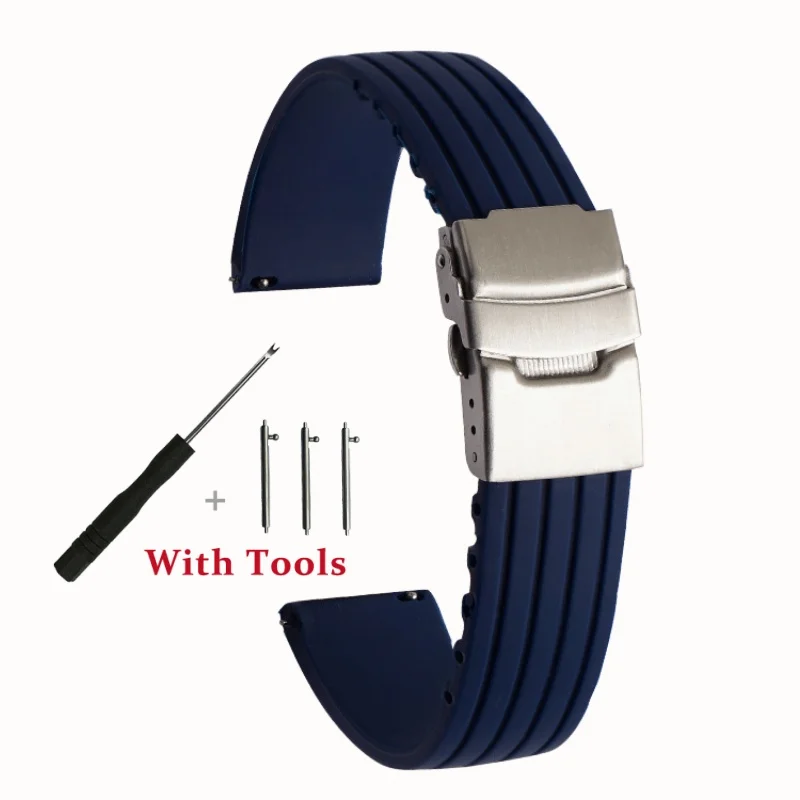 Quick Release Silicone Tire Tread Watch Strap with Stainless Steel Folding Buckle