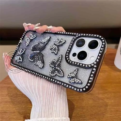 Sparkling 3D Butterfly Shiny Bling Rhinestone Case - iPhone 15 Plus (Glitter Black)