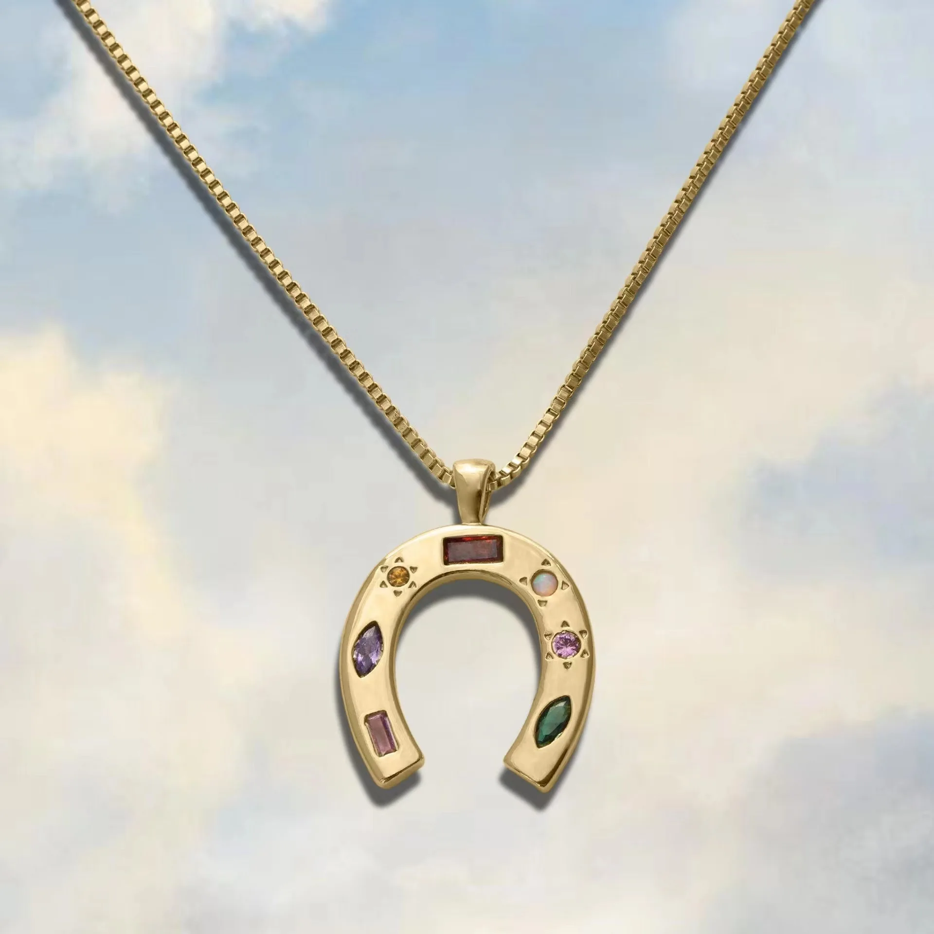 U Shape Lucky Pendant Stainless Steel Trend Elegant Zircon Choker For