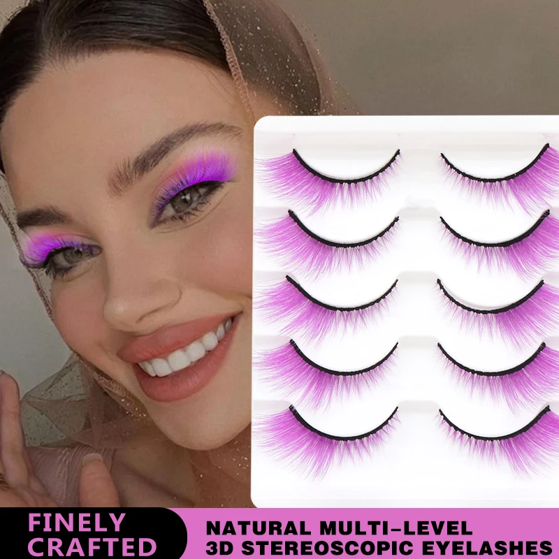 

Colour Cat Eye False Eyelashes Stage Makeup Eye Tail Elongation Eyelashes Soft 3D Mink Eyelashes 5 Pairs Fox Eye Lashes