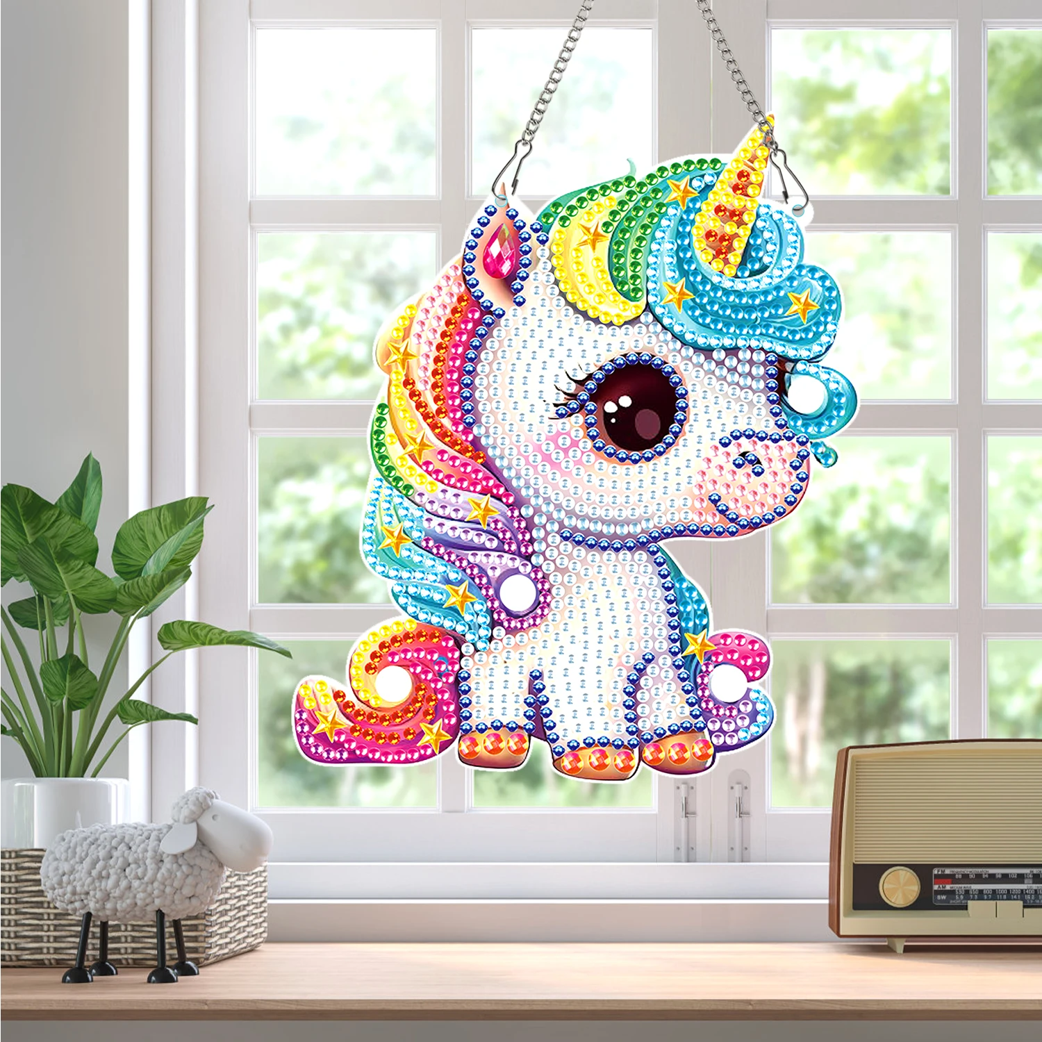 5D Special Shape Diamond Art Painting Kits for Adults Beginners, DIY Unicorn Crystal Art by Window Pendant for Home Garden Wall