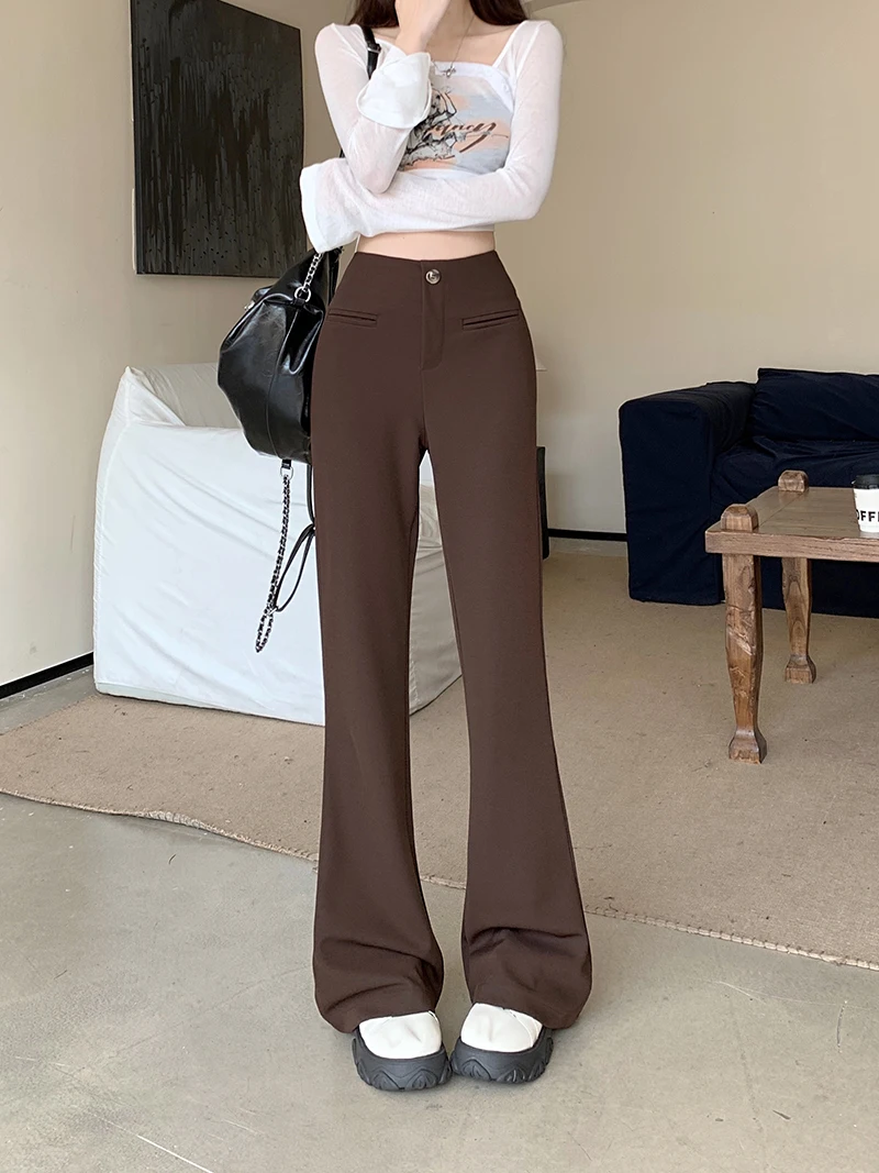 Black Flared Suit Pants Women's Autumn Casual Slim Fit Wide Leg Low Waist Guard Pants Horseshoe Pants Women