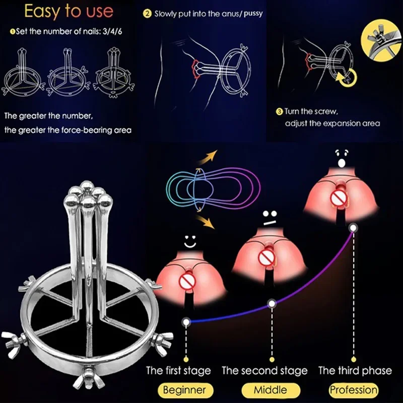 Anal Plug Dilator Vaginal Expander Metal Anal Expander Vaginal Dilator Spreader Huge Speculum Masturbation Plug Fisting Sex Toy Men Women Exotic Anus Accessories