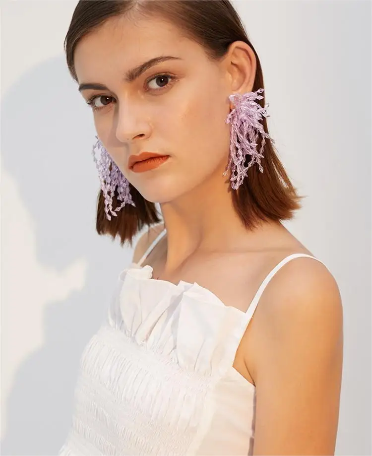 Artificial Crystal Earrings Long Tassel Eardrop 2024 Vacation Style Elegant Earrings Birthday Gift Wedding Decoration