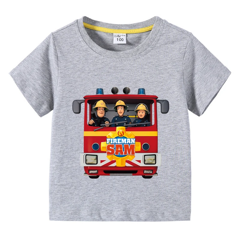 Kids T Shirt Fireman Sam Short Sleeved Summer Children Safety Education Animation