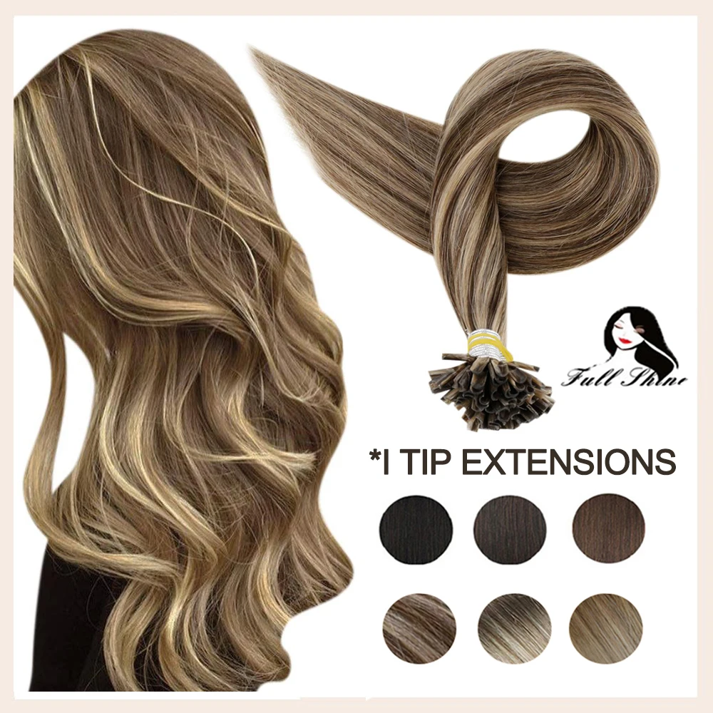 Full Shine Nail Tip Hair Extensions Fusion Hair Balayage Color Keratin Glue Beads Prebonded U Tip Human 40-50g Machine Remy hair extensions