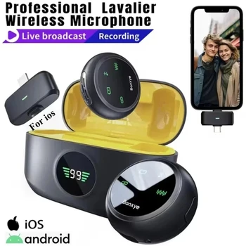 Microfono Lavalier wireless 2 in 1 per dispositivi IOS e Android con cancellazione del rumore e custodia di ricarica per vlogging video dal vivo