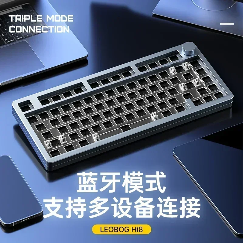 Leobog Hi8 무선 키보드 키트, 블루투스, 화이트, 알루미늄 합금, 80 키, Pbt 3 가지 모드 개스킷, 게이밍 기계식 키 맞춤형