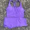 Solid Color Women Soft Gym Yoga Set Cycling Short Legging 2pc Cross Sport Bra Tracksuit Suit Comprehensive Training Jog Athletic 4