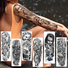 

Big arm sleeve tattoo lion crown rose waterproof temporary tattoo stickers wolf tiger men and women full skull totem fake tattoo