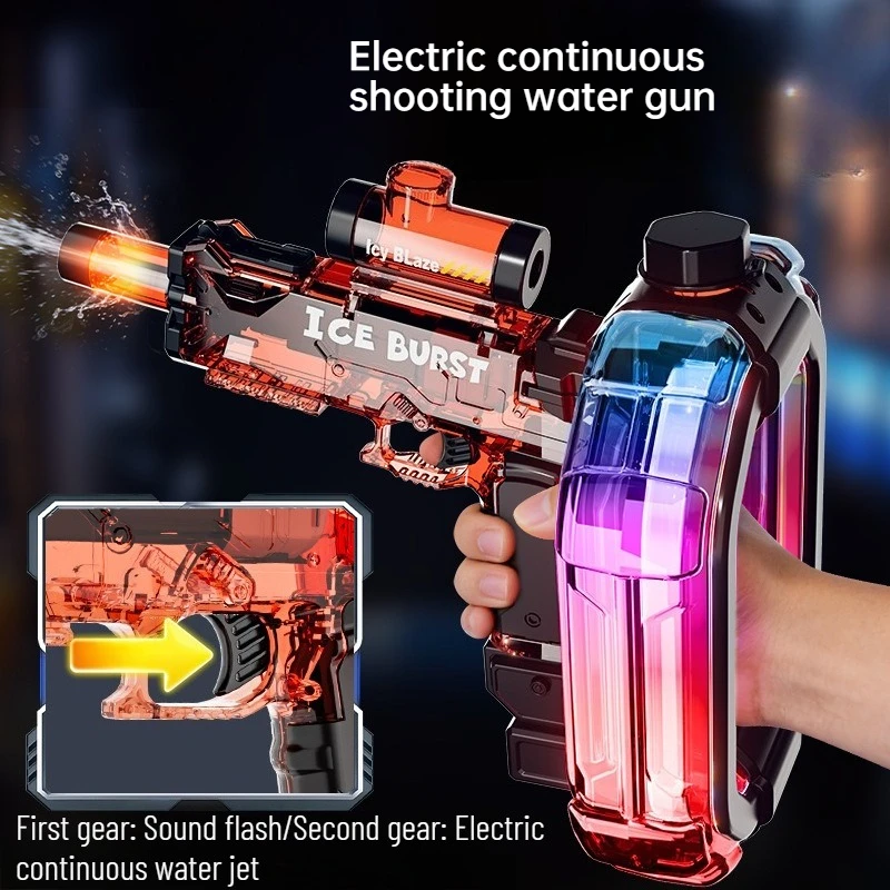 주변에 색깔 있는 조명이 있는 자동 물총 전기 물총 연속 스프레이 블래스터 어린이 소년을 위한 야외 수영장 장난감