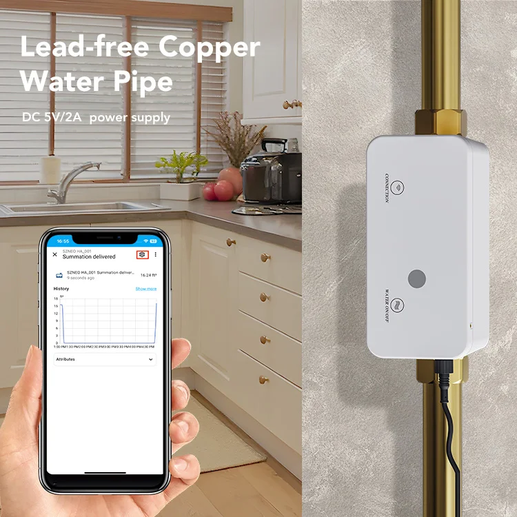Smart Zigbee Water Valve and Automatic Shutoff Water Flow Rate Built in Recharge