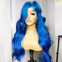 13x4 13x6 Transparent Lace Frontal Body Wave Human Hair Wig Blue Color Brazilian Remy Lace Front Human Hair Wigs for Women 250%