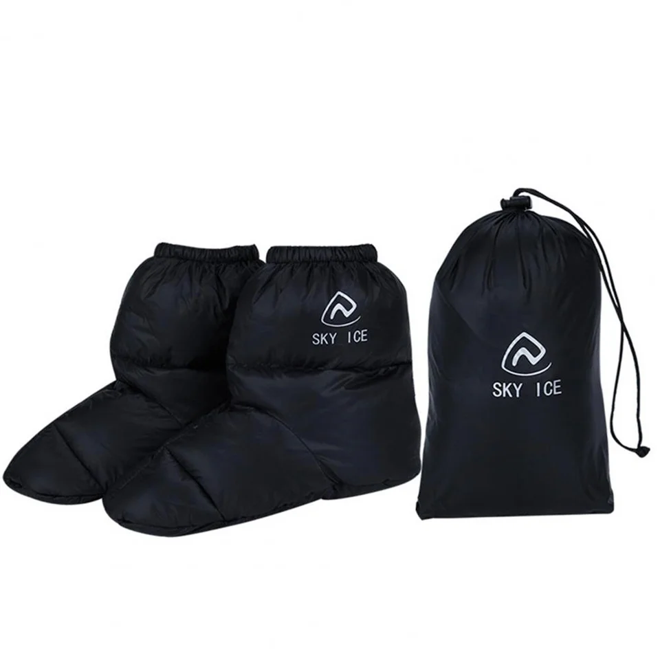 Oshhni Chaussons d'hiver en duvet de canard pour hommes et femmes, pantoufles chaudes isolées, couvre-pieds, bottes pour lit de Camping, unisexe, Noir M