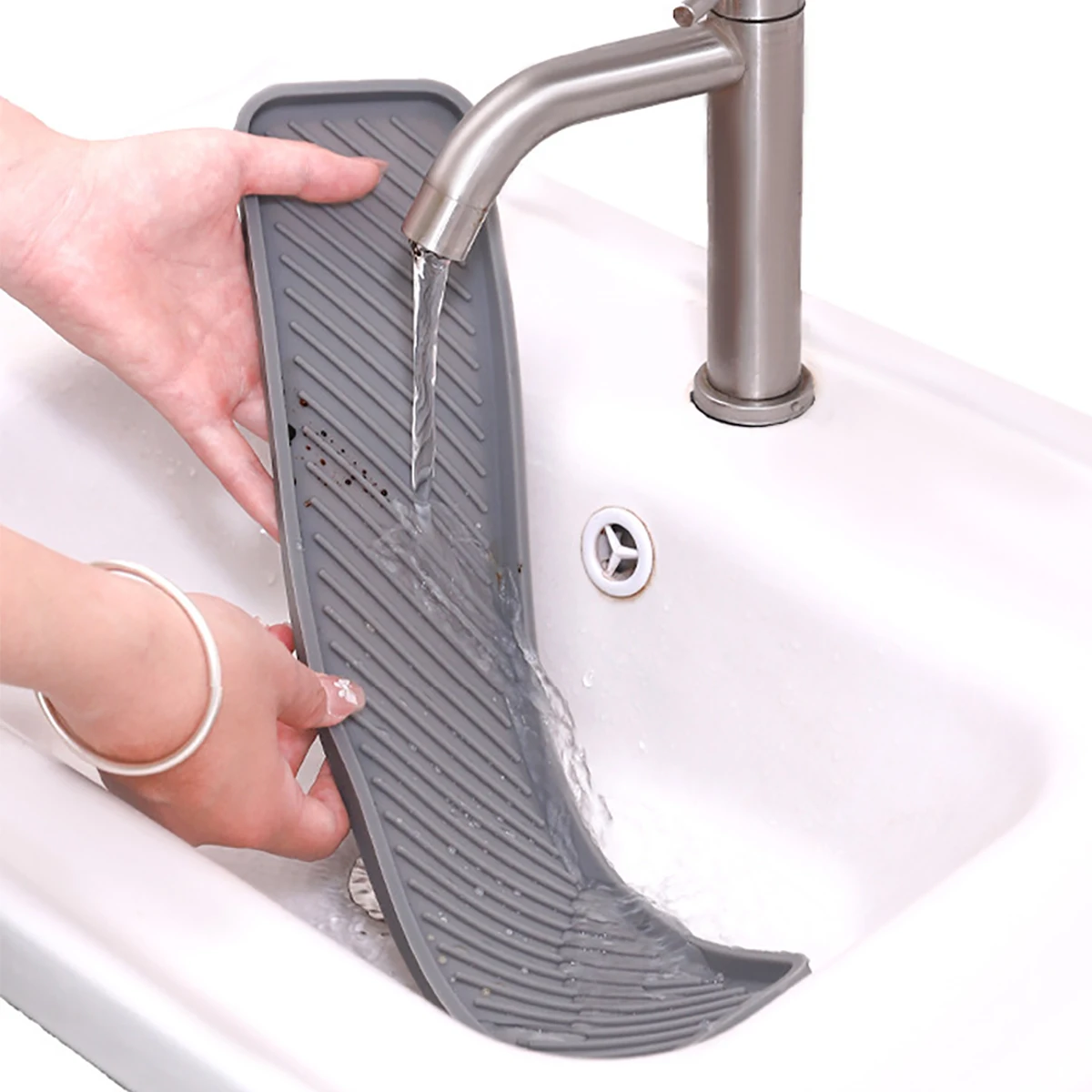 Extra Long 41cm/16.1in Silicone Tray Soap Dispenser Tray for Bathroom Countertop Candles Rings Perfume Holder Soap