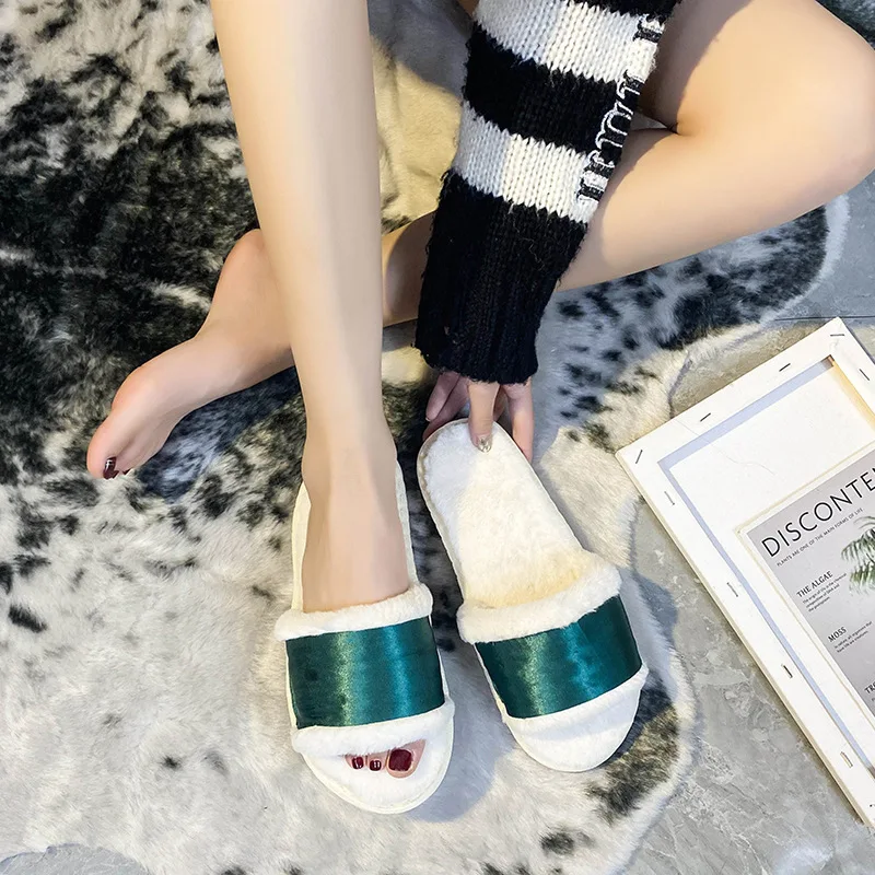 Fluffy Women's Slippers Home Luxury Designer Winter Woman Shoes Flat Elegant Plush Indoor Footwear Fuzzy Fur Slides New
