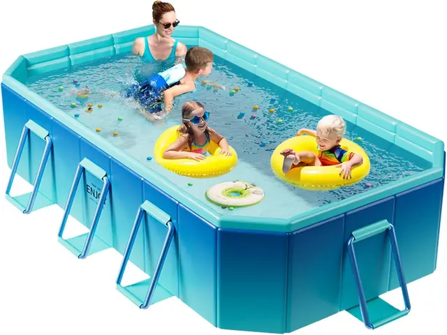 Piscine pliable, piscine non gonflable pour enfants, adultes et animaux domestiques, grande piscine portable pour enfants avec support métallique robuste 1