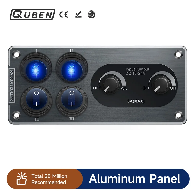 토글 스위치 다기능 알루미늄 패널 LED 조광기 스위치 12V 24V RV 요트 자동차 보트 트럭 차량 밴 라이트 전원
