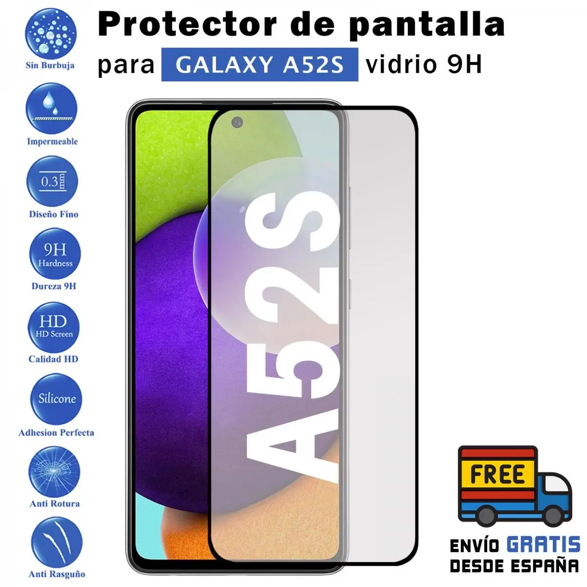 Proteggi Schermo In Vetro Temperato Nero Samsung A52S 9H Per Movil - Todotumovil