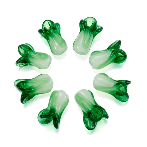 수제 녹색 중국 양배추 야채 Lampwork 구슬 유리 느슨한 구슬 DIY 팔찌 귀걸이 공예 보석 만들기, 10 개 2
