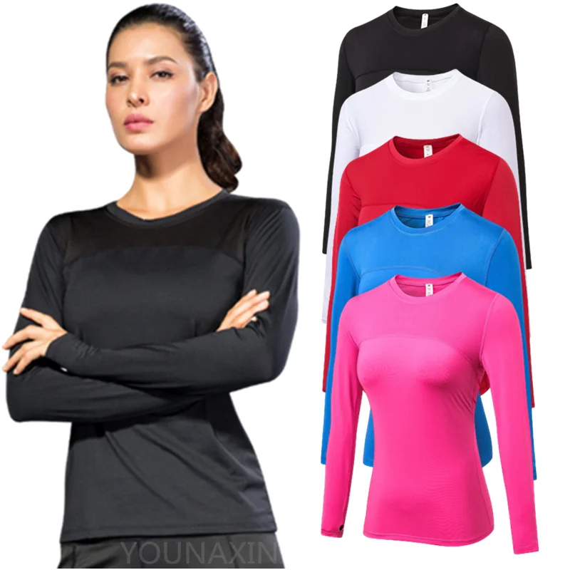 Women Yoga Tight T-shirt Training Long-sleeve Running Mesh Breathable Sports Fitness Clothes Sportswear Quick-drying XS S M L XL