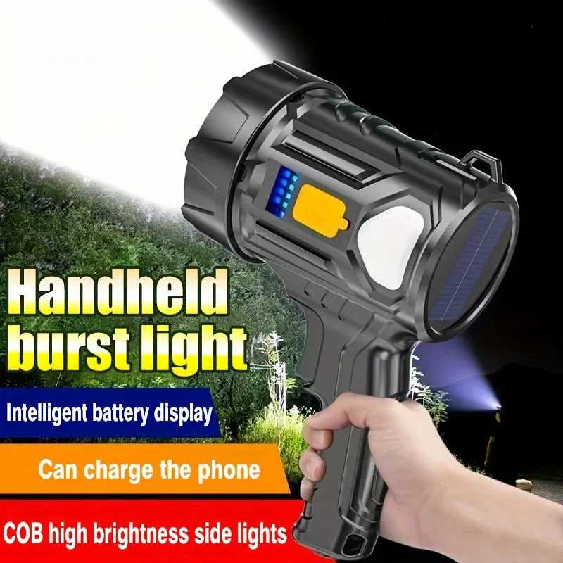 Solar LED Flashlight High Power Torch Multiple light Sources Outdoor Emergency Lantern USB Rechargeable Camping Fishing Lamp