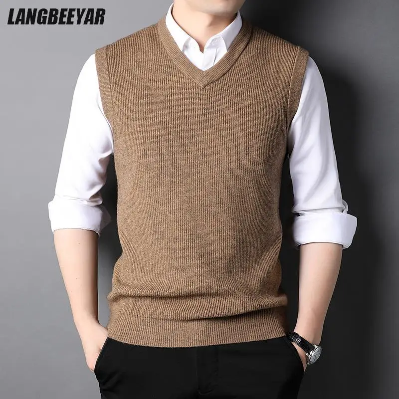 Chaleco De Punto Sin Mangas Para Hombre, Cuello En Pico, Estilo Otoño-Invierno, A Cuadros