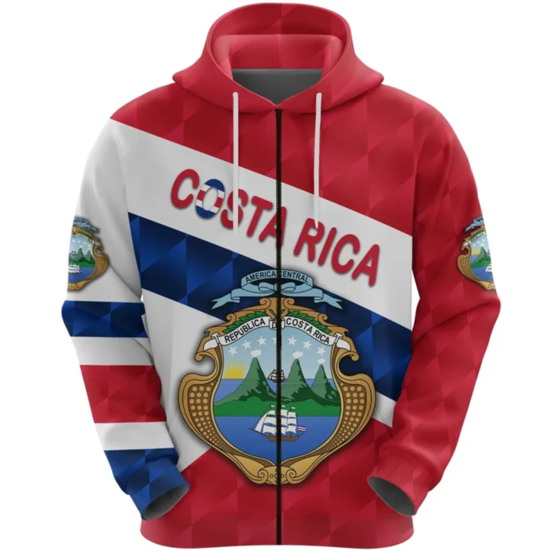 thumbnail image 1 of Sudadera con capucha y cremallera con la bandera del país de moda de primavera y otoño, nueva y popular sudadera con capucha con estampado 3D del emblema nacional de Costa Rica, abrigo para niños, 1 of 5