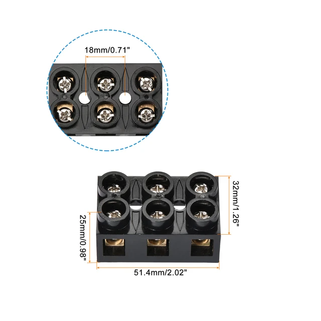 Uxcell 2 pz morsettiera 500V 60A doppia fila 3 posizioni vite barriera  elettrica striscia