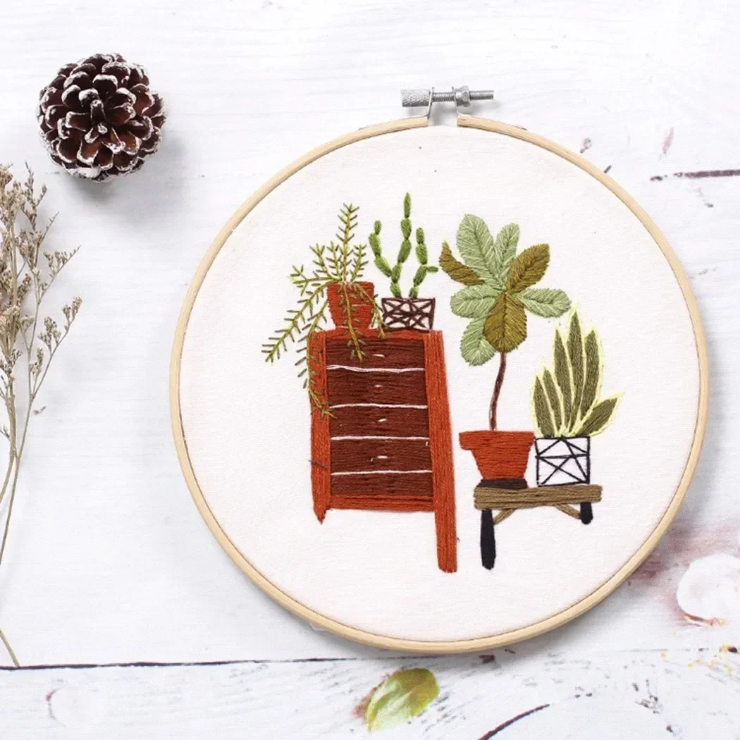 DIY Embroidery Cross Stitch Needlework Tools Beginners Home Sewing HandCraft Embroidery Set Flowers Plants Pattern DIY Craft cross stitch