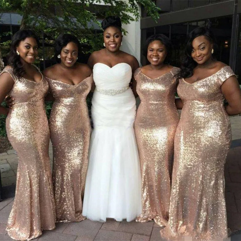 

Shining Sequin Plus Size Bridesmaid Dresses 2023 Customize Off the Shoulder Long Wedding Party Dress Women Formal Party Gown