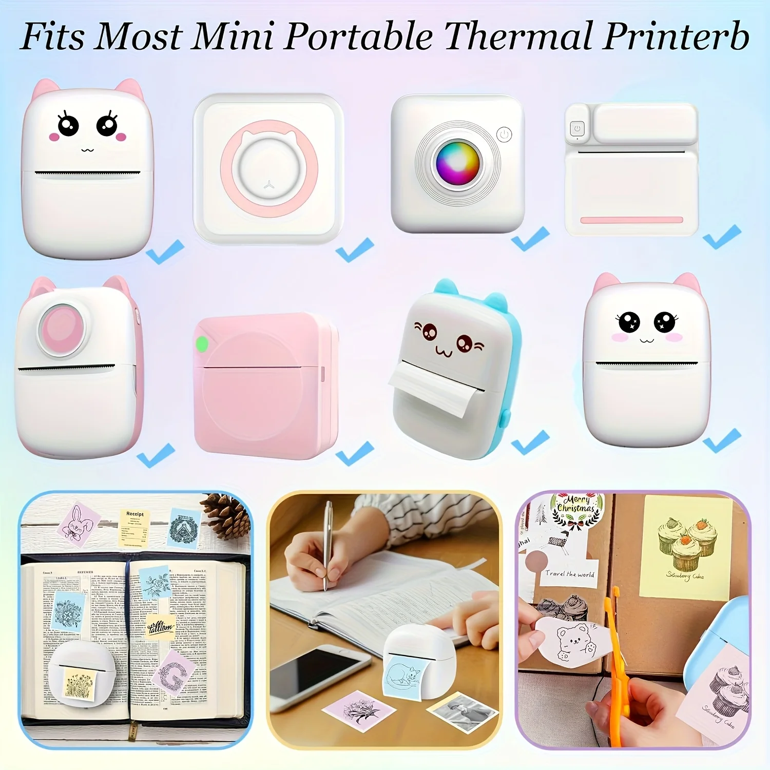 Colorful & White Mini Label Printing Paper 50x15mm & 50x30mm Multi-Purpose Adhesive For HD Mini Printers Office Supplies