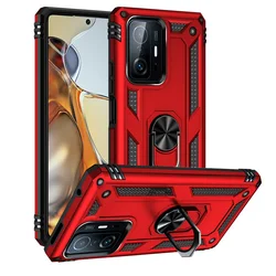 Armor Shockproof Silicone Hybrid Case with Metal Ring for Mi 9T (Red)