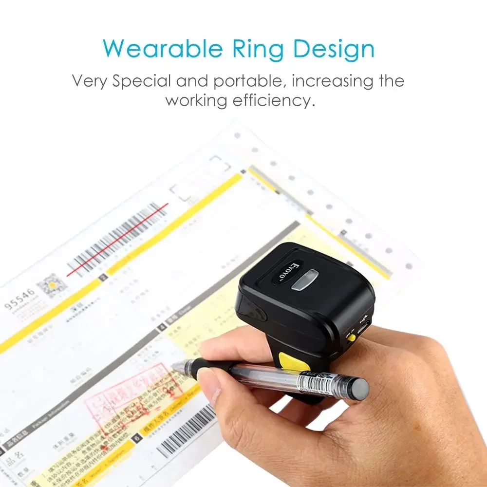 Eyoyo 2D Wearable Ring Barcode Scanner Mini Portable 3-in-1 USB Wired 2.4G Wireless Bluetooth finger scanner iPad iPhone PC