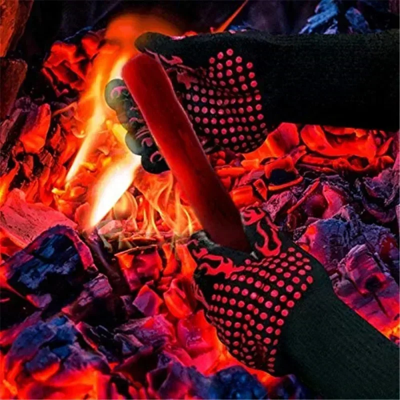 1 pcs Fire Resistant Oven Gloves Heat Resistant, Cut Resistant Silicone Grilling Gloves-Smoker Kitchen Safe Cooking