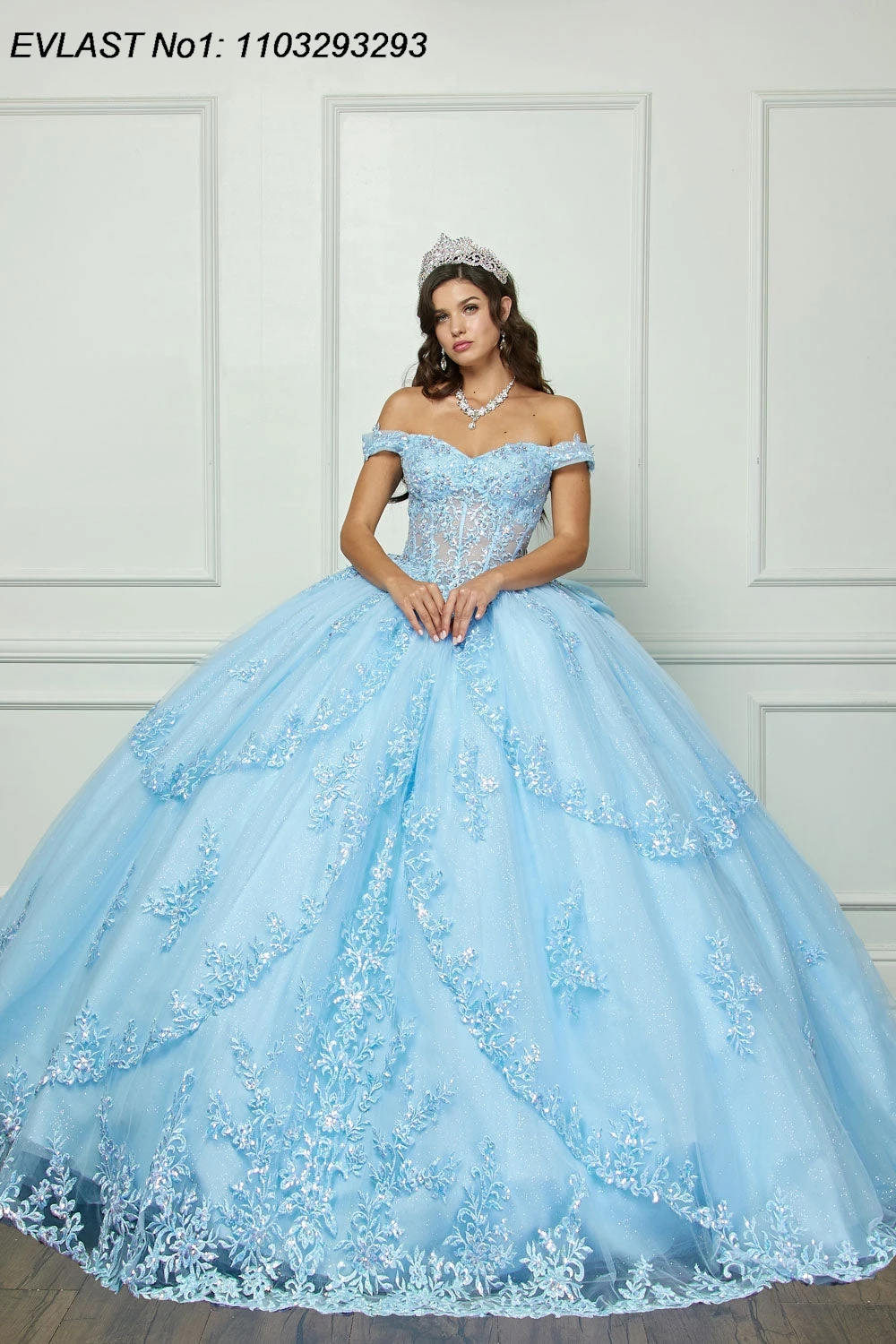 EVLAST Sky Blue Ball Gown Quinceanera Dress Lace Applique Beading Bow Corset Sweet 16 Vestidos De 15 Anos E1Q576