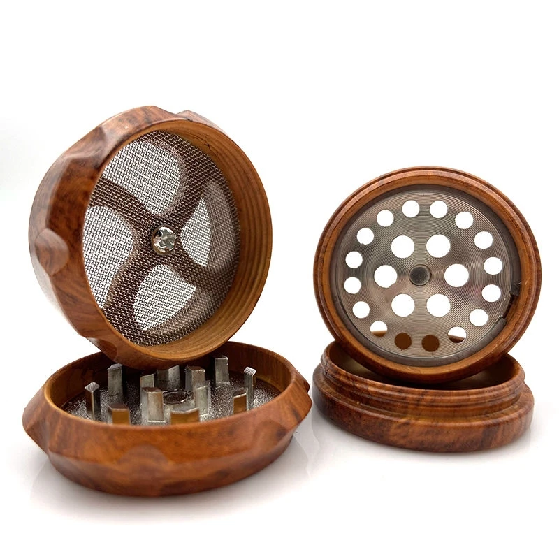 40mm Wood Grain Herb Spice Grinder 4-Layer Metal Grinder Christmas Gift Men's Special Tool