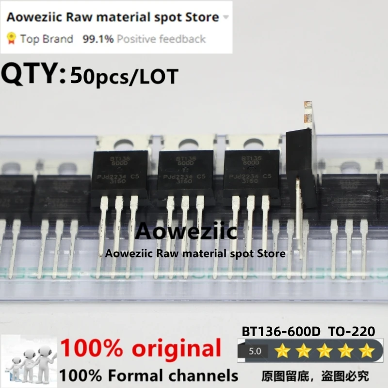 

Aoweziic 2016+ 50 PCS 100% New Imported Original BT136 BT136-600D BT136-600E TO-220 triac three 600V 4A Terminal