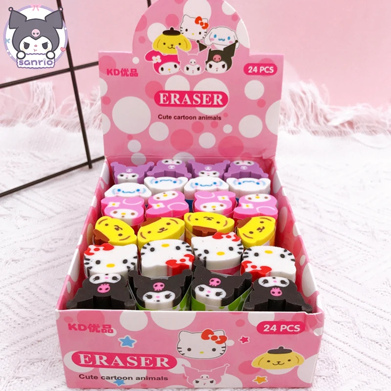 

Sanrio Cartoon Eraser 24pcs Kawaii Kuromi Melody Hello Kitty Cinnamoroll Strip Eraser Stationery Rubber Primary Students Gift