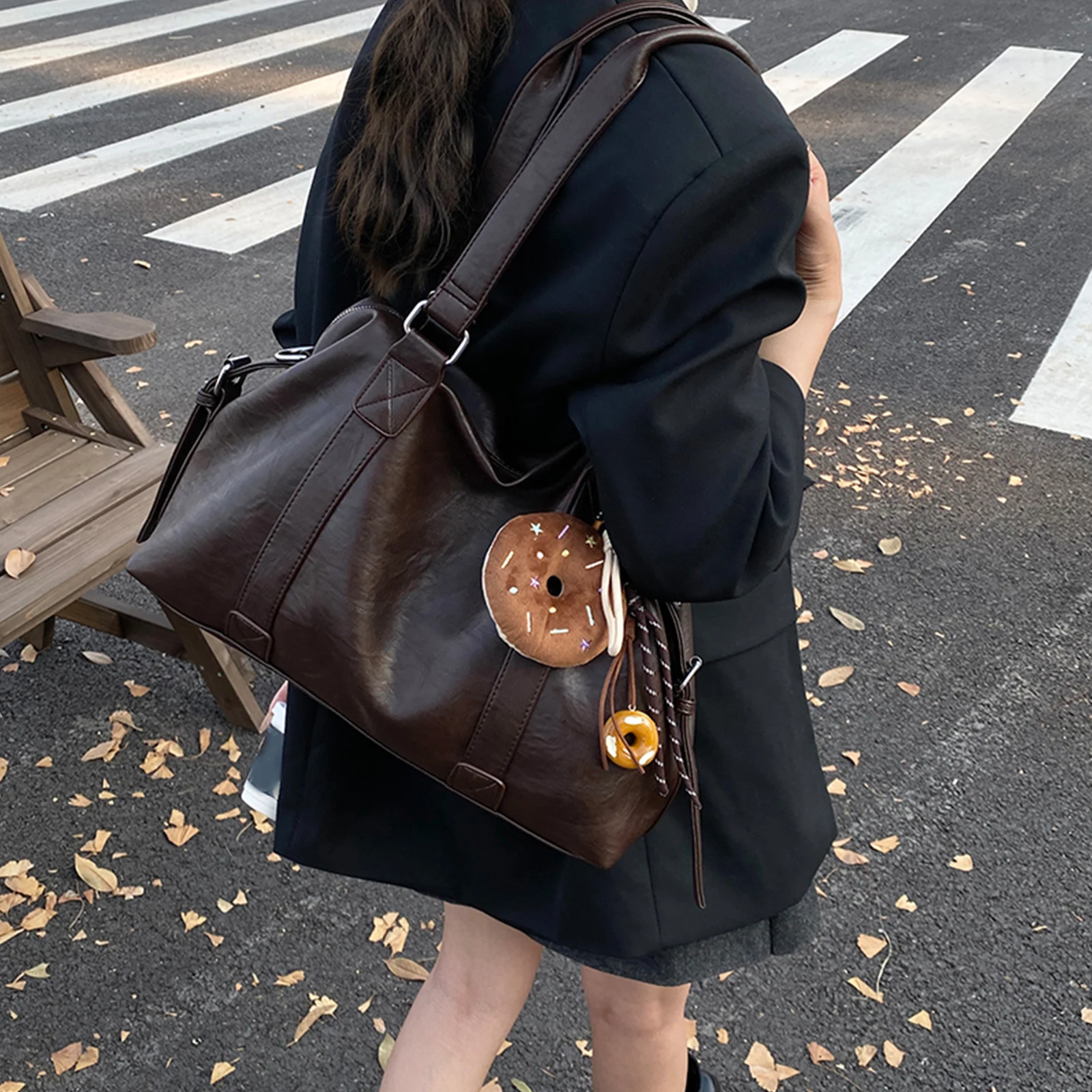 PU Leather Handbag with Pendant Underarm Bag Tote Bag Hobo Bag for Women Work