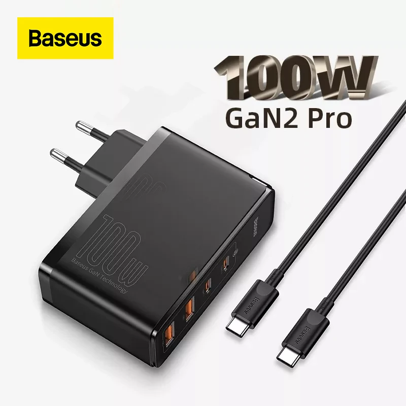 Baseus Cargador GaN USB Tipo C, Accesorio para Teléfono Inteligente Portátil MacBook, Carga Rápida PD 3.0 4.0, 100W