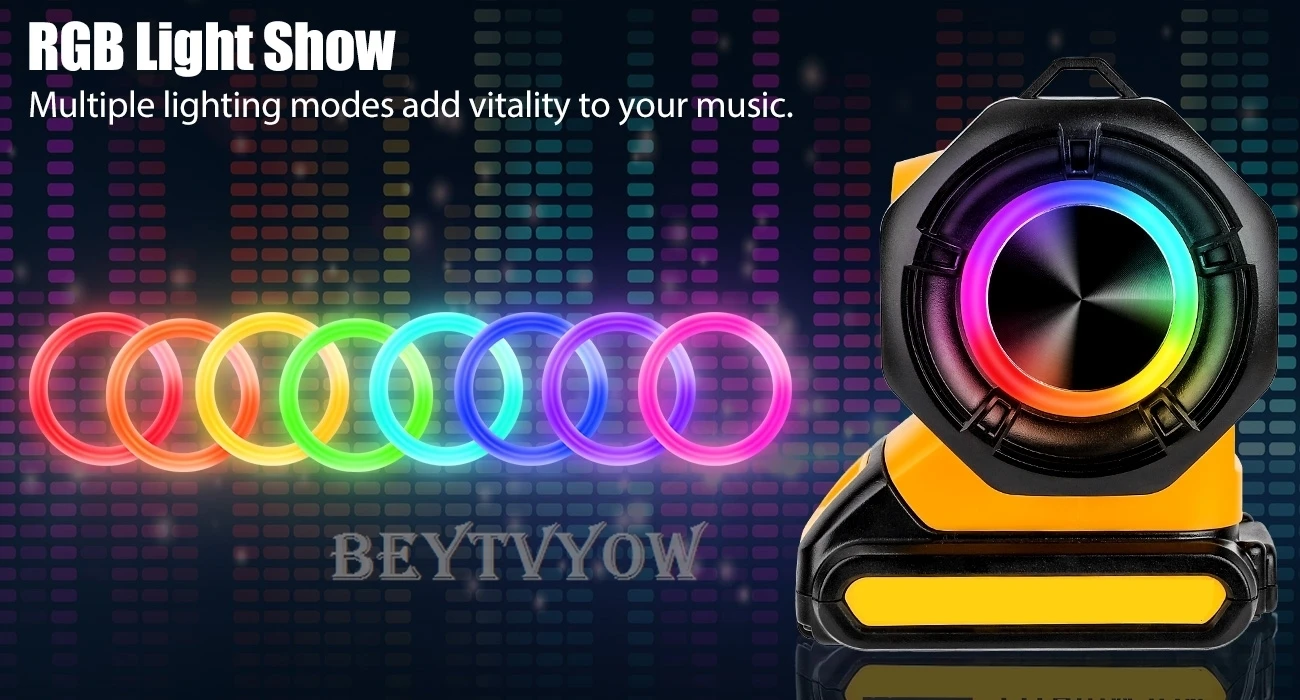 Bluetooth Speaker for Dewalt 20v 60v Battery With USB-A/C ports RGB Light 30W Co