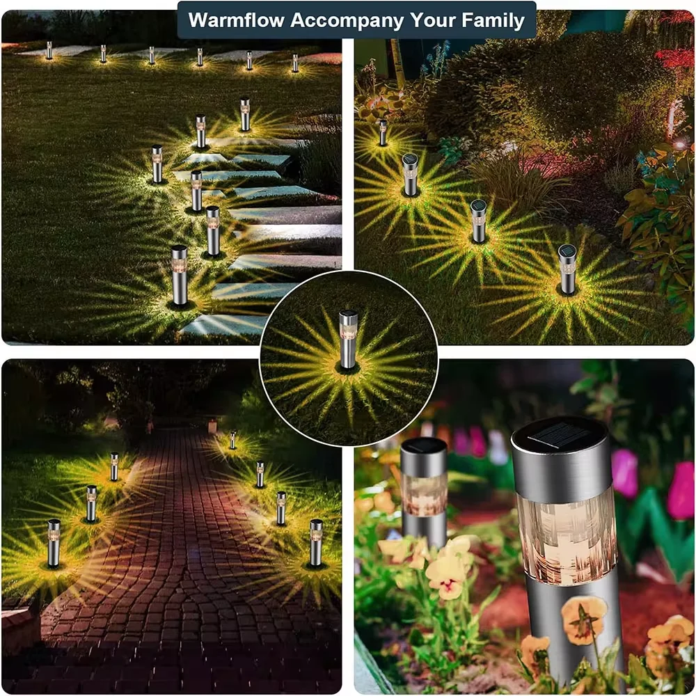 LED Stainless Steel Solar Cylindrical Plug-in Lawn Light Waterproof Home Courtyard Garden Wall Decoration Landscape Light Villa