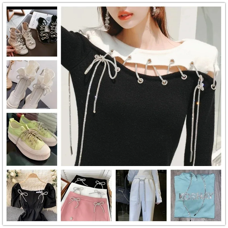 럭셔리 라인석 신발끈, 레인보우 다이아몬드 신발 끈, 스니커즈 끈, DIY 끈, 80 cm, 100 cm, 120 cm, 140 cm, 160 cm, 180 cm, 200cm, 1 쌍
