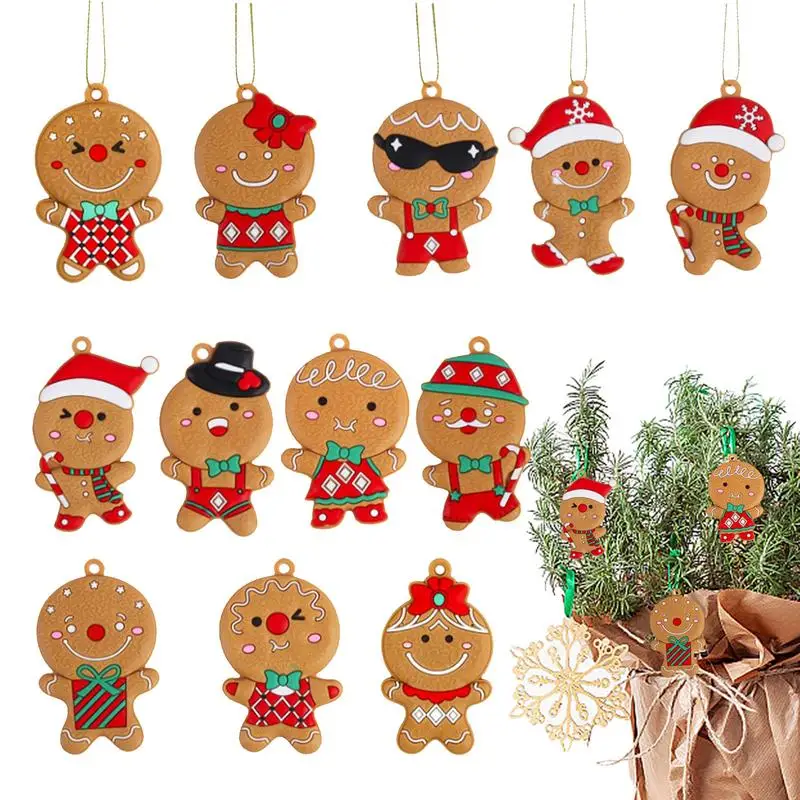 

Christmas Gingerbread Pendants 12pcs Christmas Gingerbread Ornaments With Lanyard Seasonal Decors PVC Gingerbread Man For